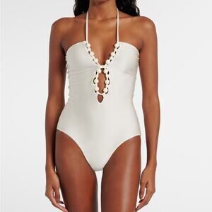 Adriana Degreas Golden Age Solid Halterneck Swimsuit in off white Size M